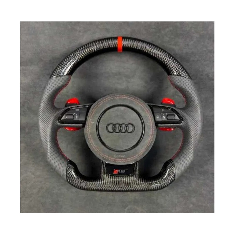 Audi RS Line спортен волан за A3 A4 A5 Q5 Q7 (2016–2020) – карбон, естествена кожа, shift paddles