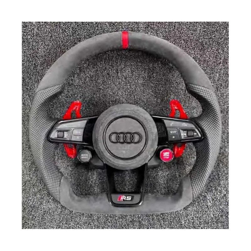 Audi RS спортен волан 2019–2024 – алкантара и карбон, shift paddles, съвместим с RS3 RS4 RS5 RS6