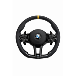 Волан BMW M Performance – кожа с жълта лента и сини M шевове – G серия (2018–2024)