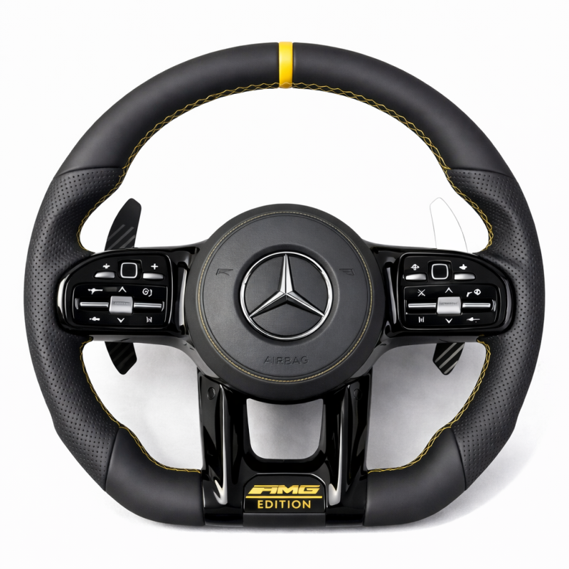 Волан Mercedes AMG Edition – перфорирана кожа с жълти шевове (2019–2022)