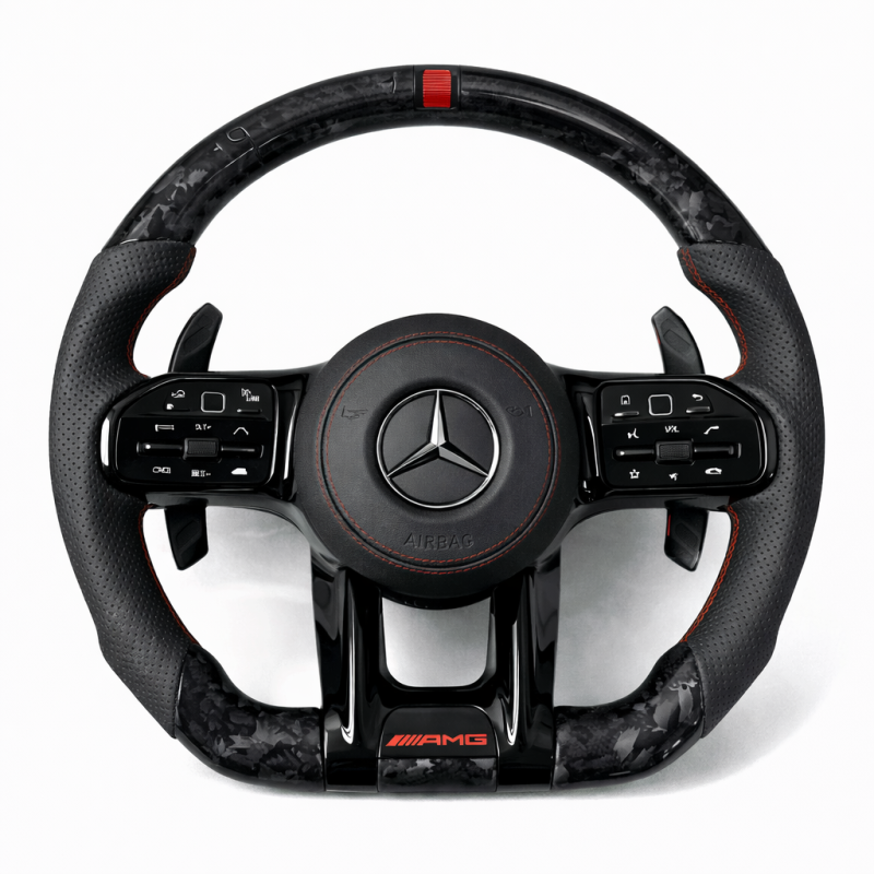 Волан Mercedes AMG – Carbon Forged и перфорирана кожа с LED индикатор (2016–2023)