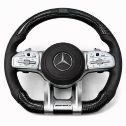Волан Mercedes AMG – карбон и перфорирана кожа с LED дисплей и червен шев (2019–2022)