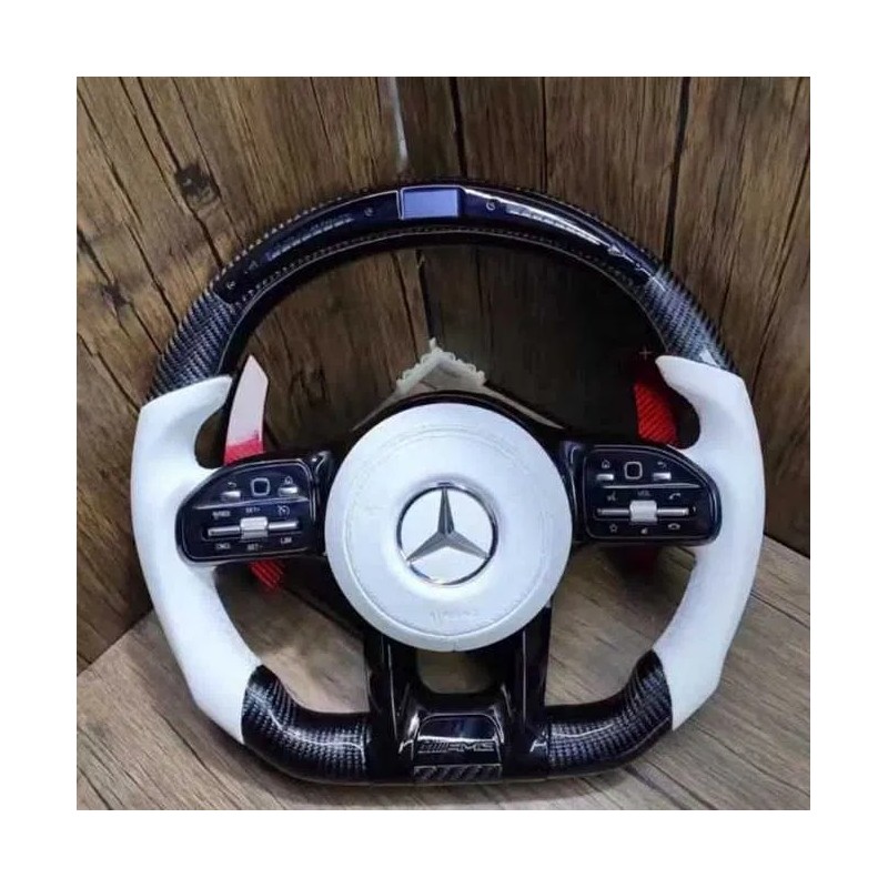 Волан Mercedes-Benz AMG – карбон и бяла кожа с дисплей и пера (2016–2023)