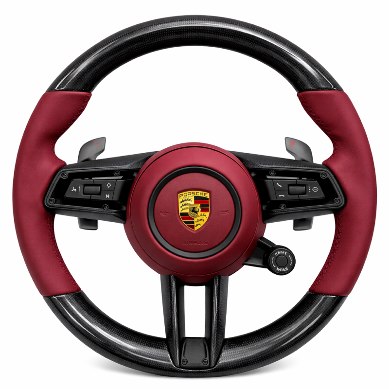 Волан Porsche – карбонов с червена кожа и Drive Mode